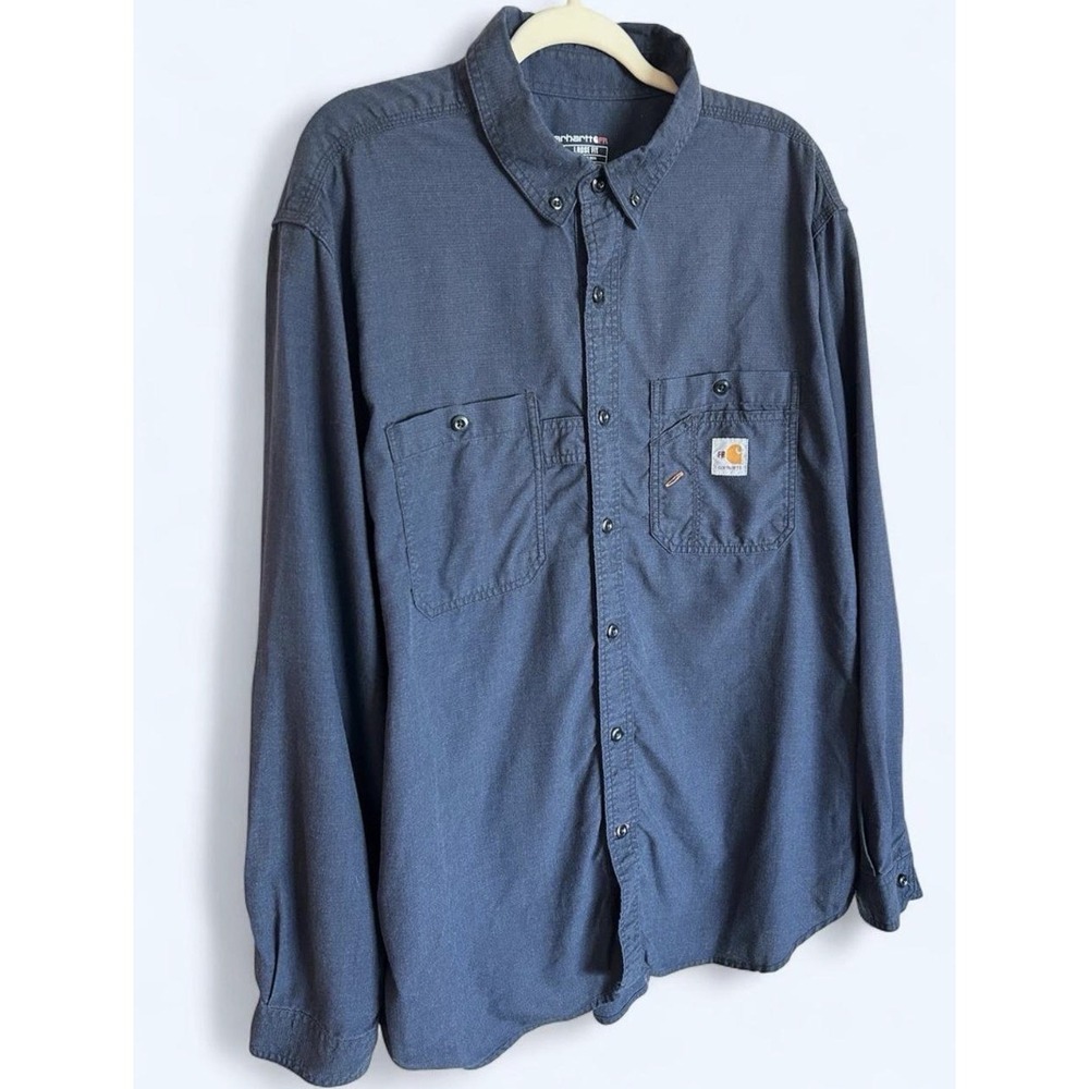 Carhartt FR Flame Resistant Navy Blue Long Sleeve Button Up Shirt size XL - Picture 2 of 6